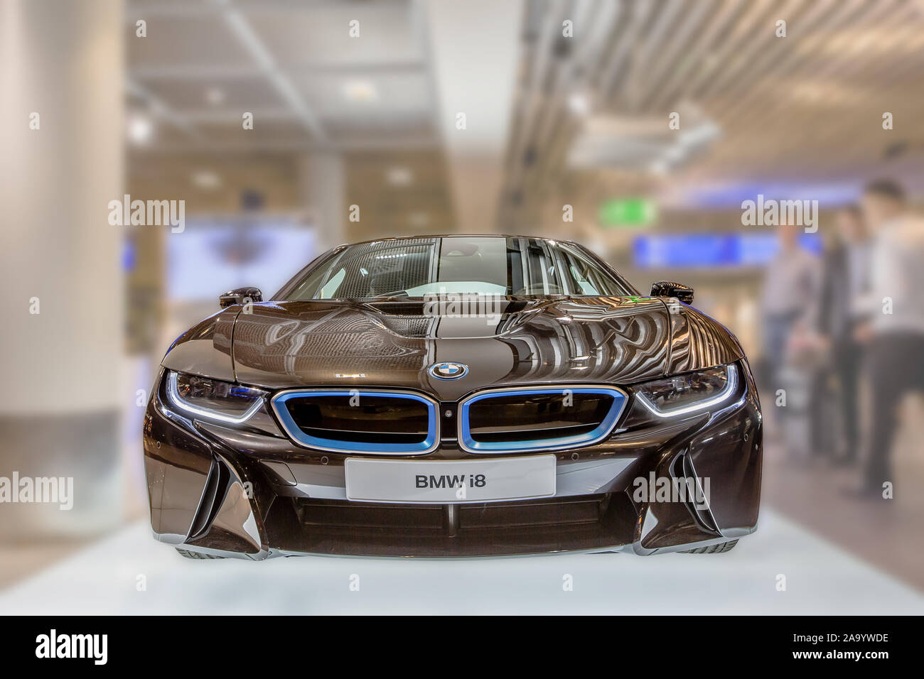 Dubai airport, Australia - June 12, 2014: Front view of a BMW i8 hybrid ...