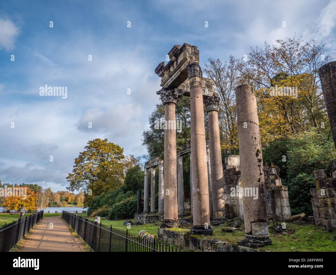 Leptis Magna, Roman Ruins, Virginia Water, Windsor Great Park, Surrey, England, UK, GB. Stock Photo