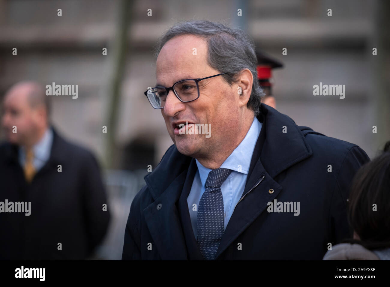 The president of the Generalidad de Catalunya Quim Torra arrives to testify before the Superior Court of Justice of Catalonia.The president of the Generalitat of Catalonia Quim Torra has testified today before the Superior Court of Justice of Catalonia accused of disobeying the order to withdraw symbols for the independence of Catalonia from public buildings during the 28A election campaign. Stock Photo