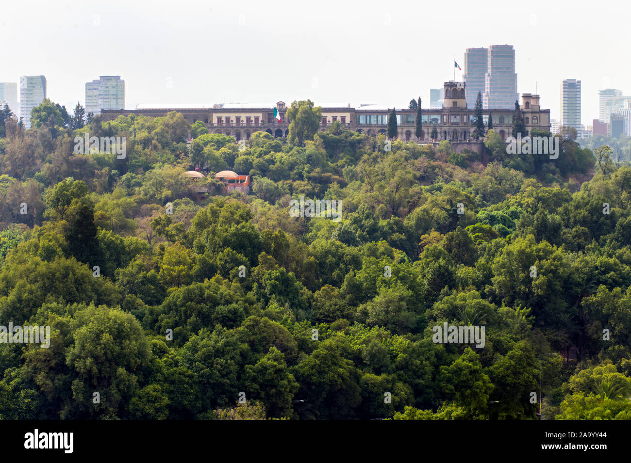 Panoramic aerial view of Chapultepec Castle in Mexico City. Stock Photo