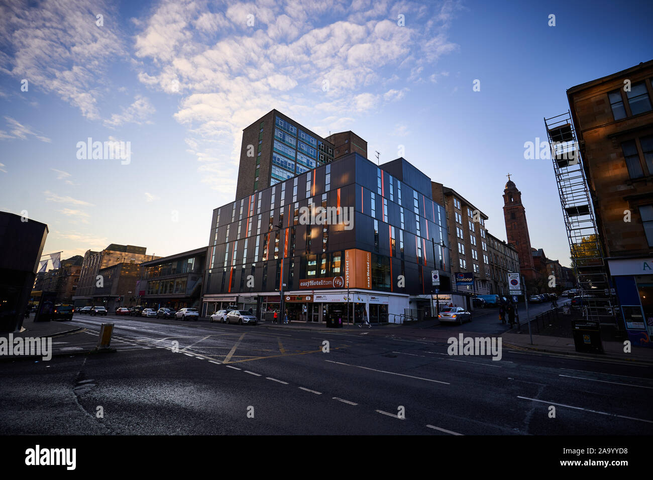easyHotel Glasgow City Centre. Located on Hill Street in the Scottish city offering budget accommodation. Stock Photo