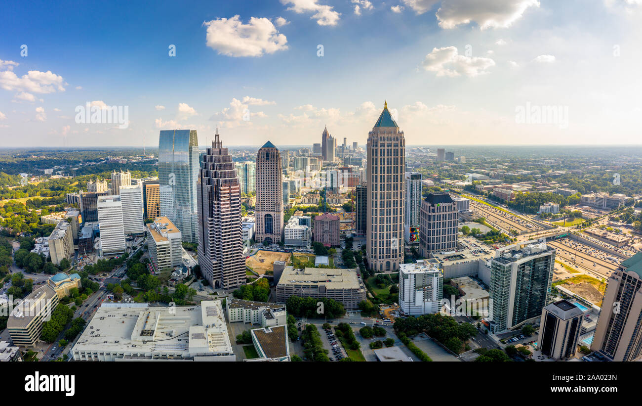 Atlanta, Georgia/USA 10/11/2019: Aerial/Helicopter Panoramic picture of downtown Atlanta Skyline Stock Photo