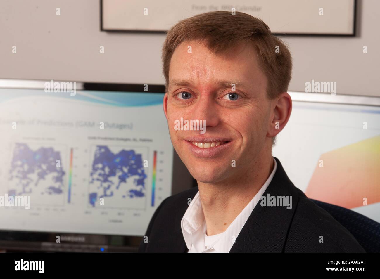 Close-up portrait shot of Researcher Seth Guikema, facing the camera and smiling, at the Johns Hopkins University, Baltimore, Maryland, March 4, 2009. From the Homewood Photography Collection. () Stock Photo