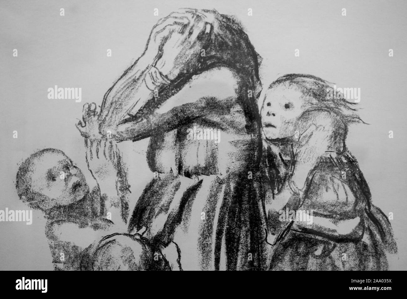 Drawings and pictures inside Käthe Kollwitz museum in Charlottenburg which features her art and sculpture, Berlin Germany Stock Photo