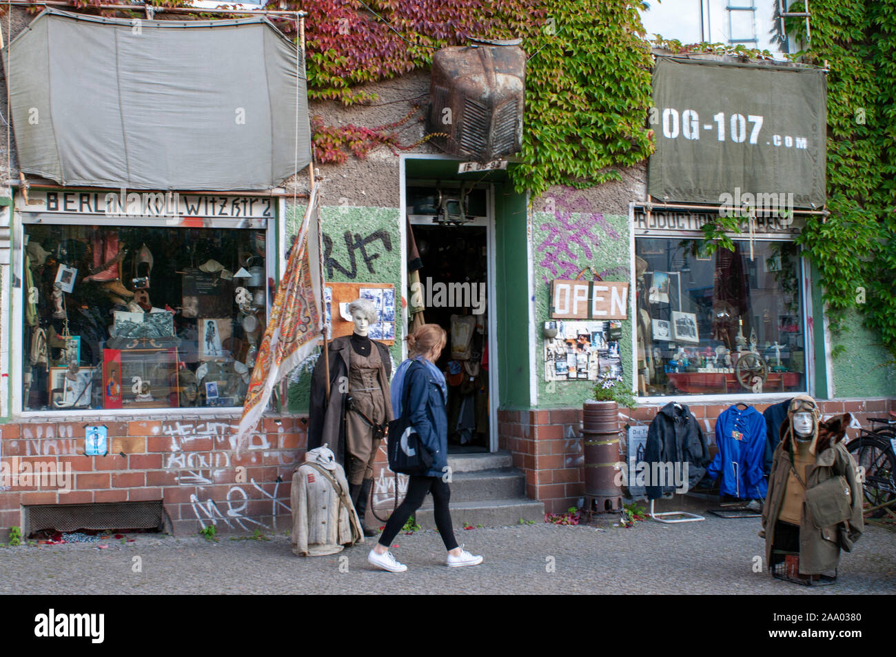 Vintage war clothes shop in Berlin Kollwitzplatz in Prenzlauer Berg in  Berlin Germany Stock Photo - Alamy