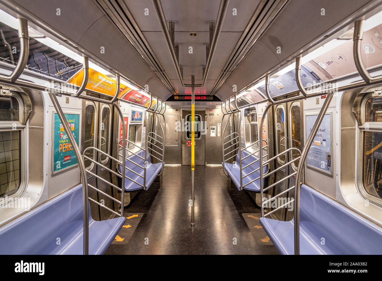 Empty subway car, Manhattan, New York, USA Stock Photo