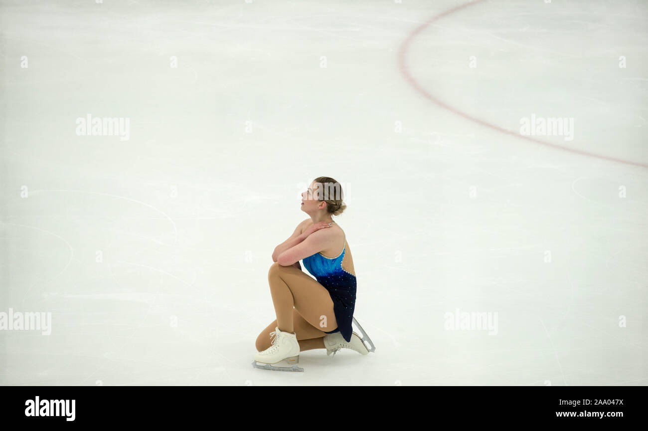 Former U.S. Olympic Skater, Gracie Gold at the start of her Free Skate program at Eastern Sectional Singles Final in Hyannis, Massachusetts on 11/16/2019. Stock Photo