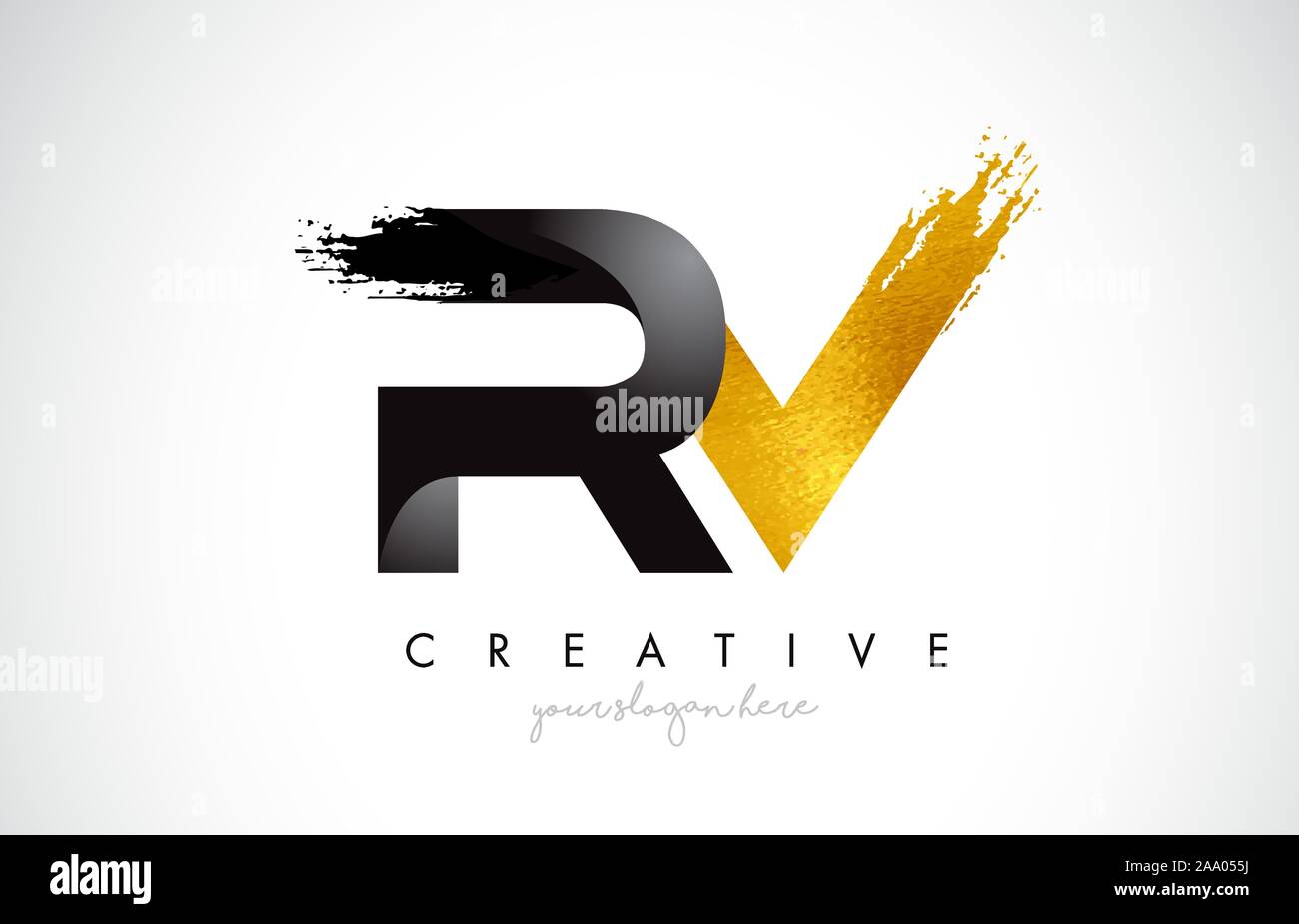 RV Letter Design with Brush Stroke and Modern 3D Look Vector Illustration. Stock Vector