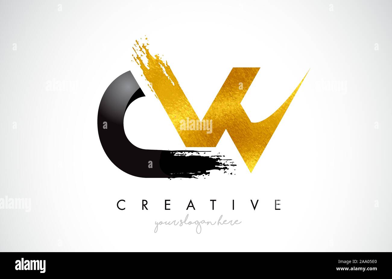 CW Letter Design with Brush Stroke and Modern 3D Look Vector ...