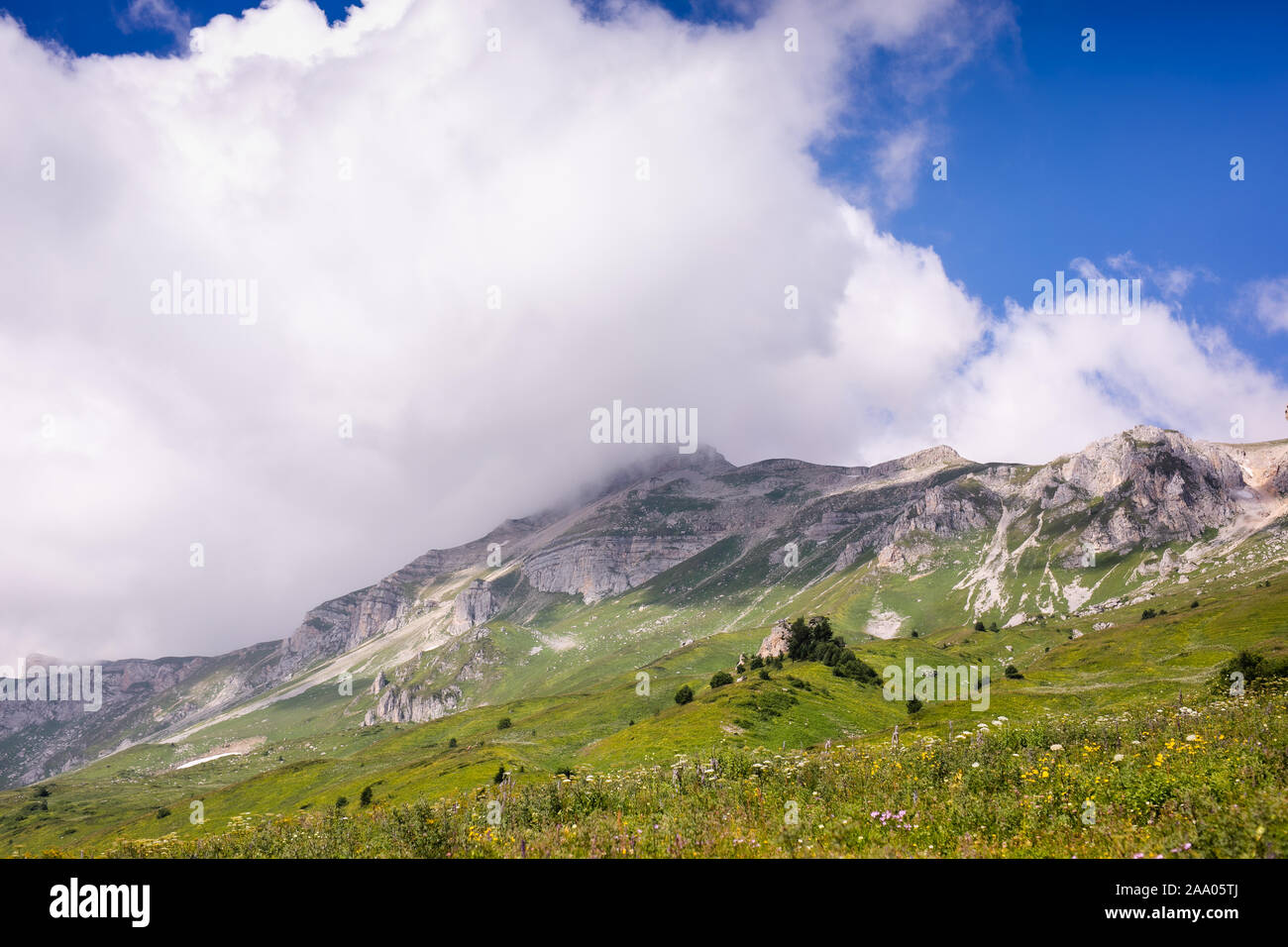 Mountain peaks, gorges and slopes. Panorama mountain landscape. Stock Photo