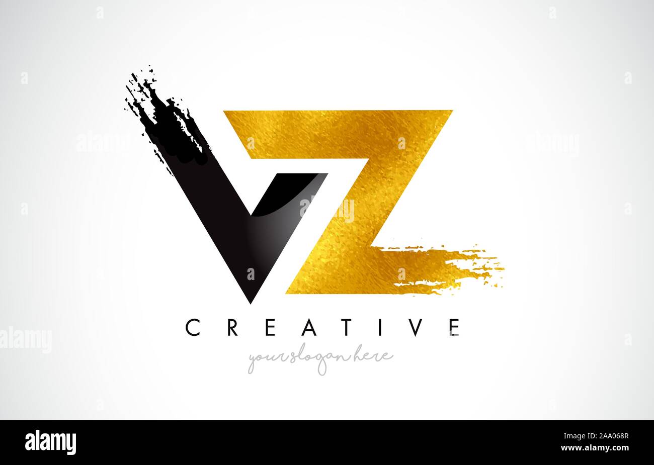VZ Letter Design with Brush Stroke and Modern 3D Look Vector ...