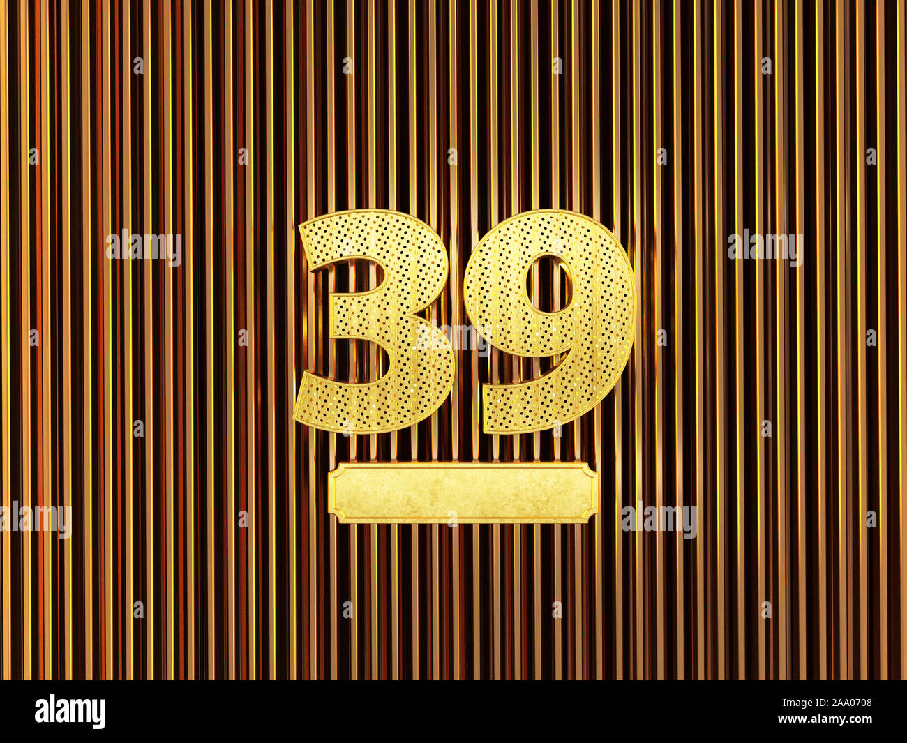 number 39 (number thirty-nine) perforated with small holes on the metal background. 3D illustration Stock Photo