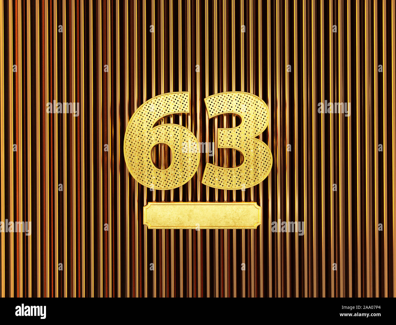 number 63 (number sixty-three) perforated with small holes on the metal ...