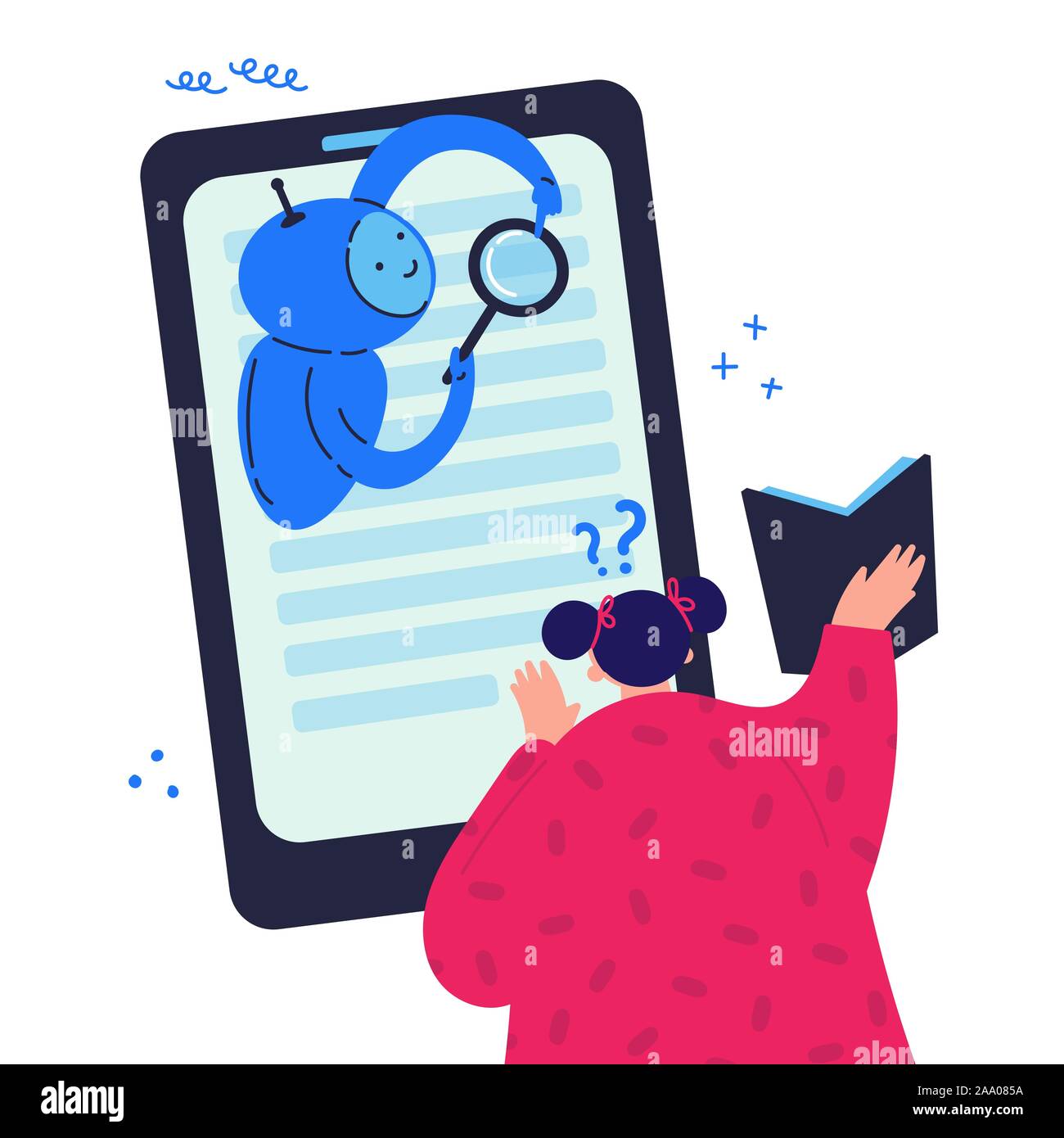 Phone with chat bot who is looking for information Stock Vector
