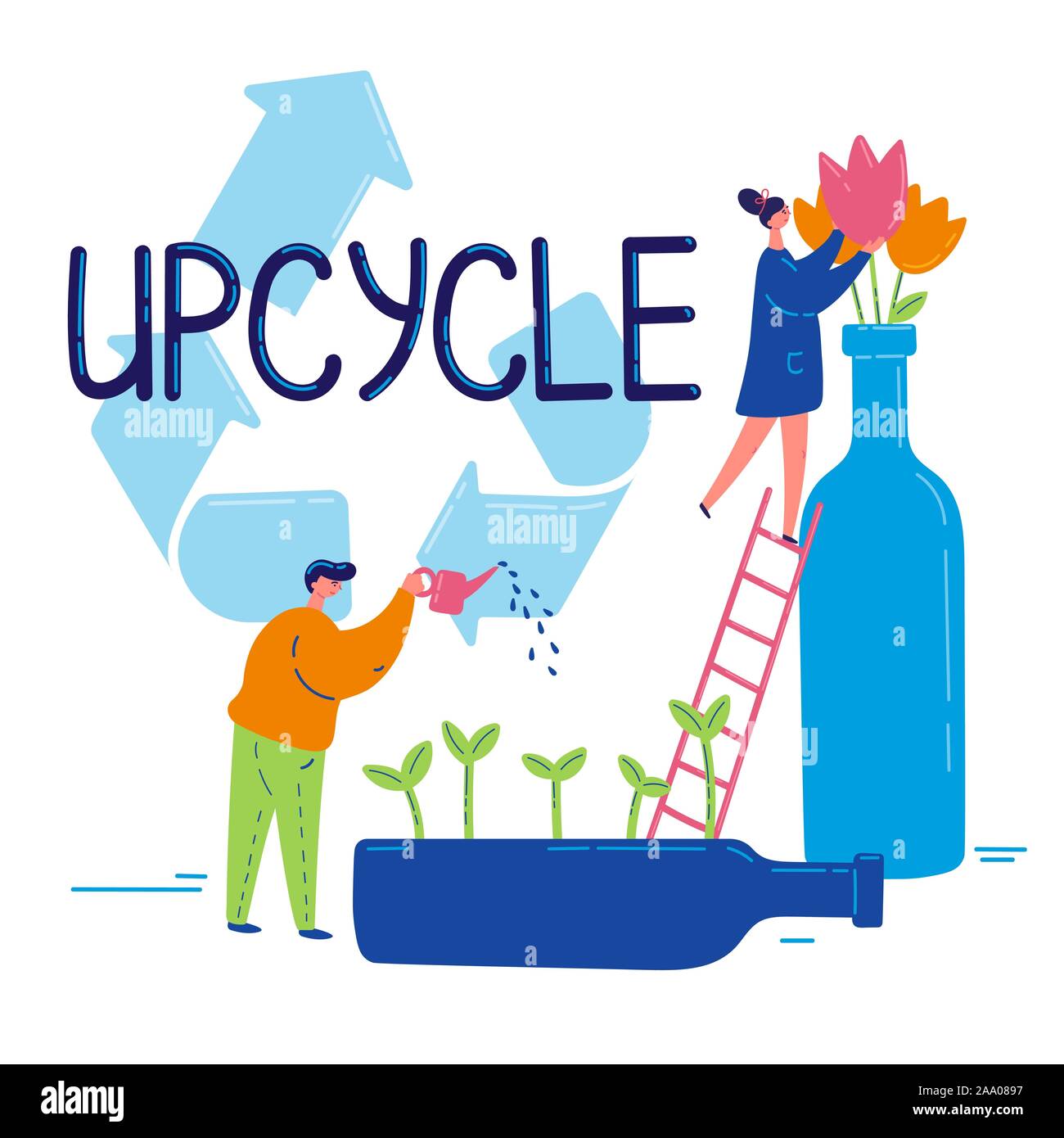 Upcycle concept.Glass upcycle.Vector illustration Stock Vector