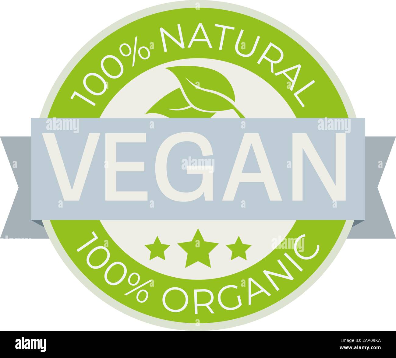 vegan food label with text 100 percent natural and organic vector illustration Stock Vector
