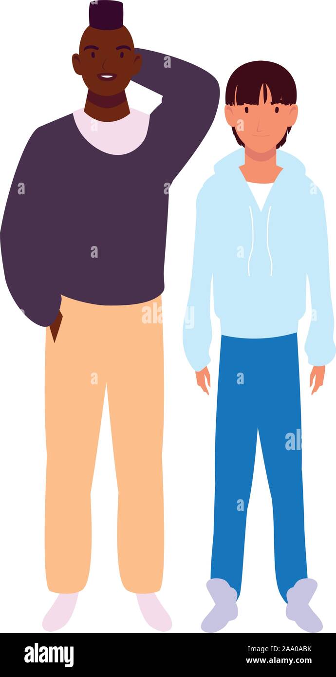 men standing with different poses on white background vector ...