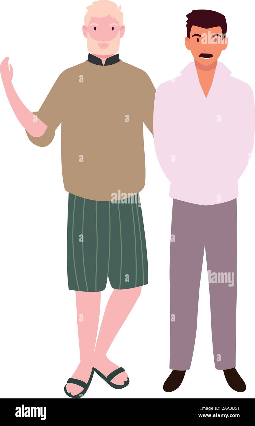 men standing with different poses on white background vector ...
