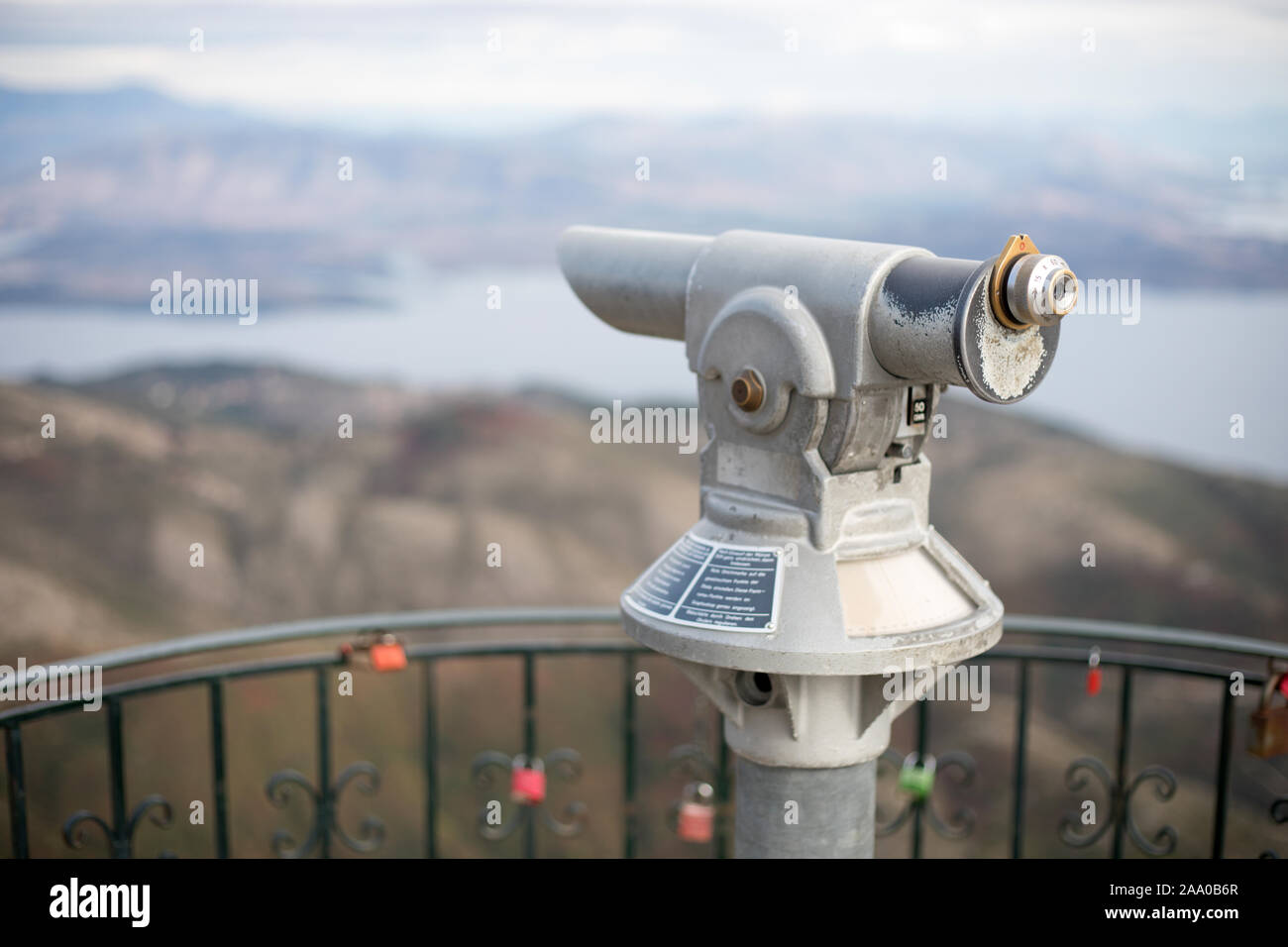 Viewing telescope at Mount Pantokrator, Corfu, Greece Stock Photo