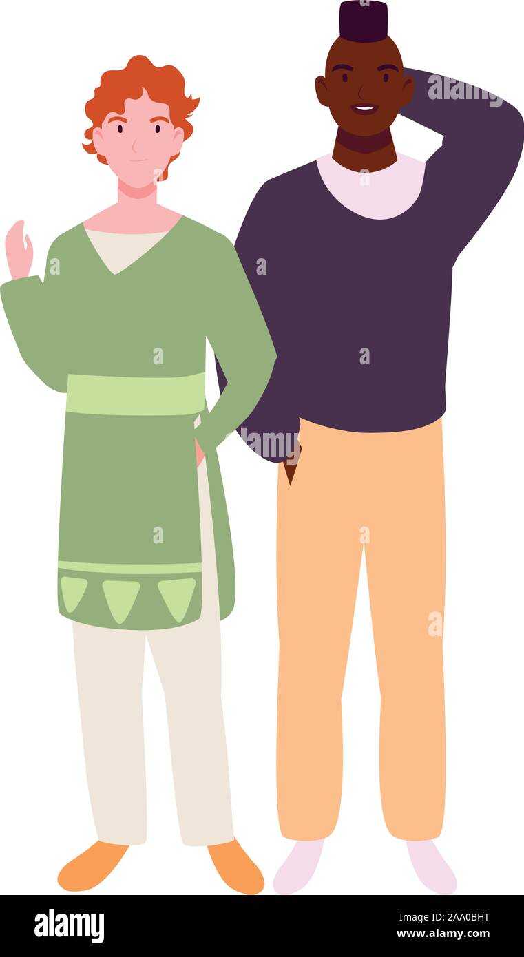 men standing with different poses on white background vector ...