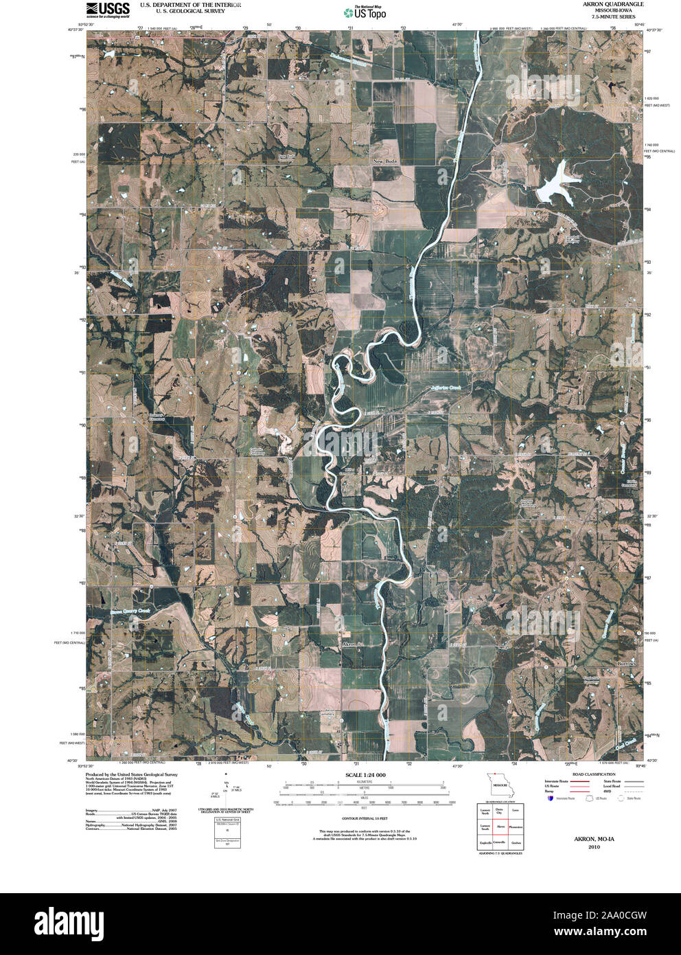USGS TOPO Map Missouri MO Akron 20100429 TM Restoration Stock Photo