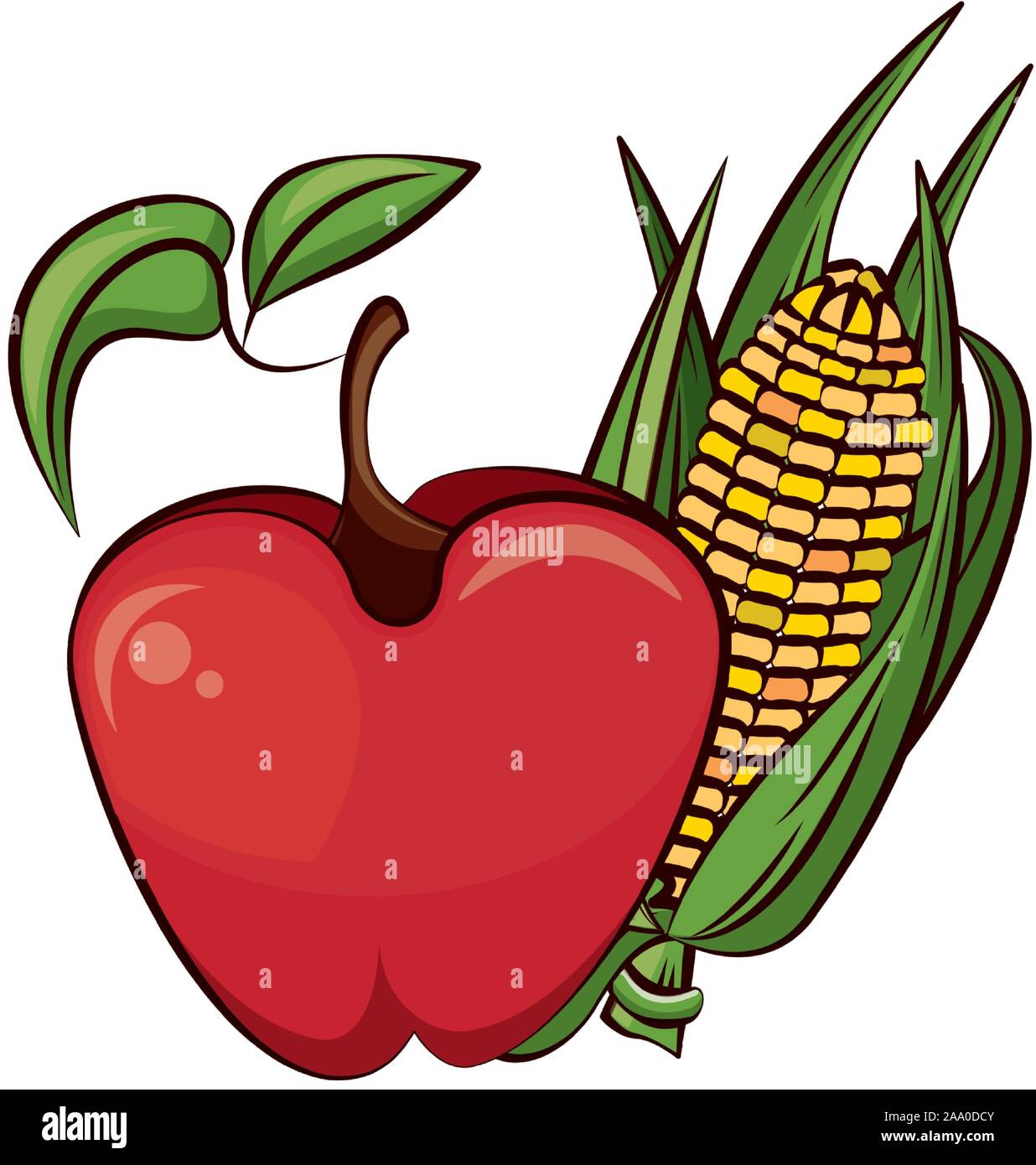 corn cob vegetable and apple fruit thanksgiving Stock Vector Image ...