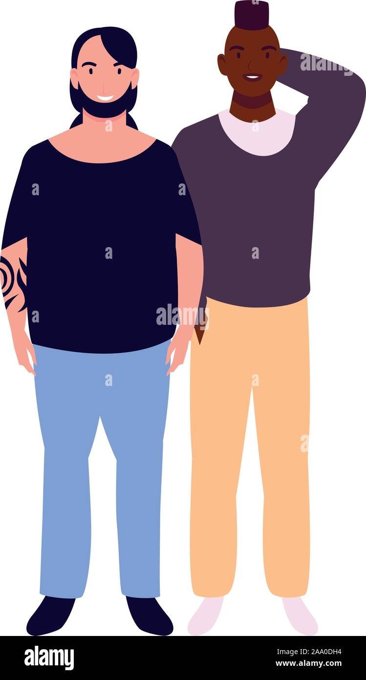 men standing with different poses on white background vector ...