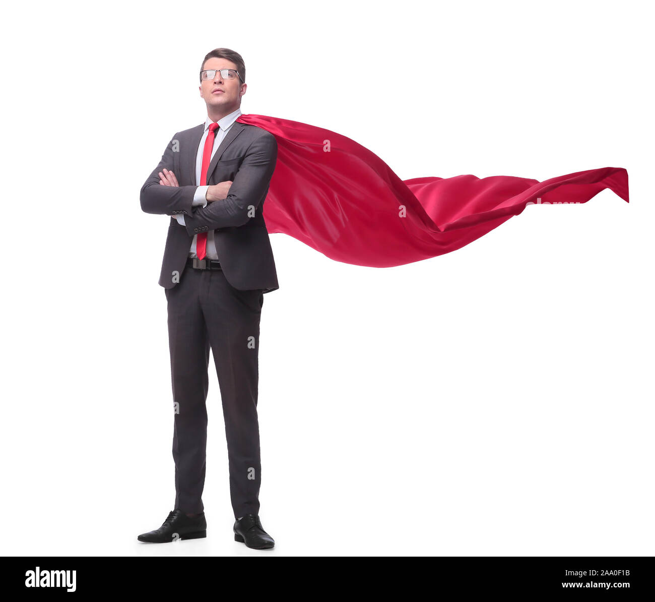 full length . confident businessman superhero in a red Cape Stock Photo ...