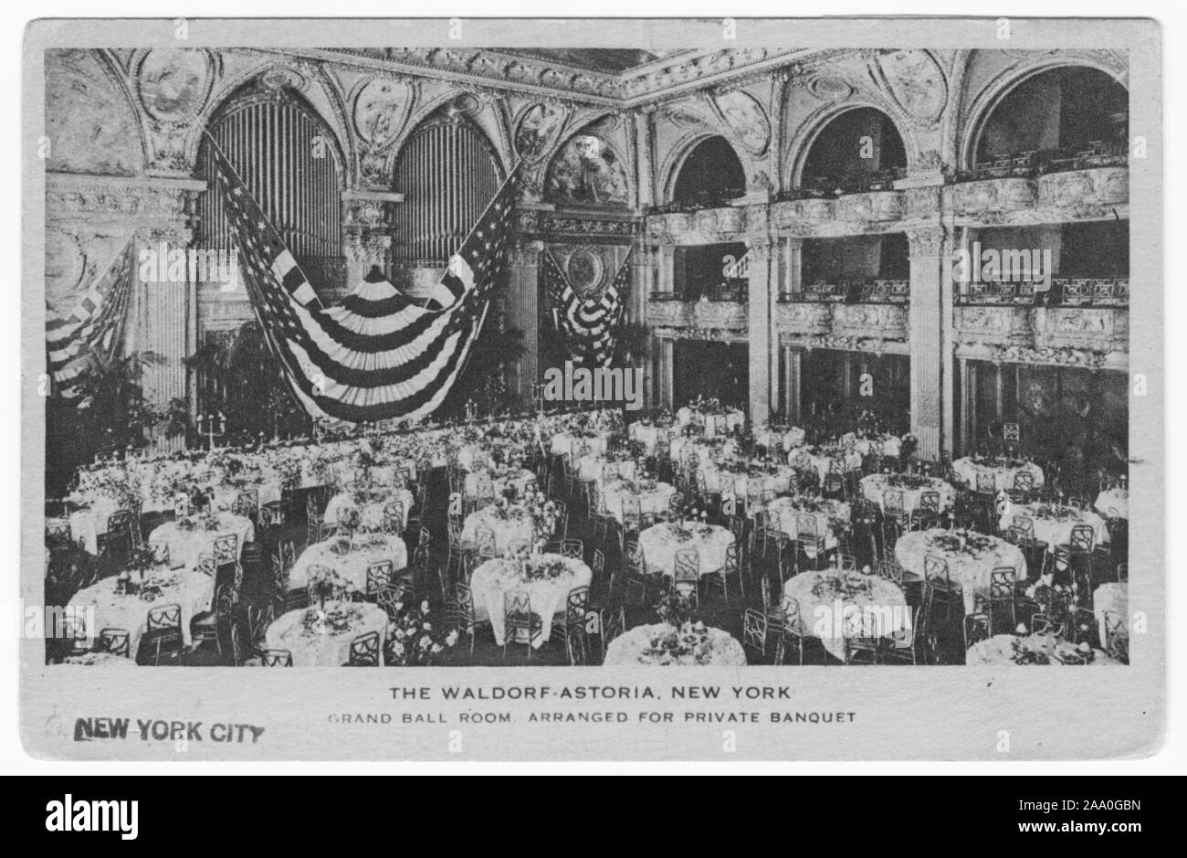 Engraved postcard of the Grand Ball Room at Waldorf Astoria, New York City, New York, 1920. From the New York Public Library. () Stock Photo