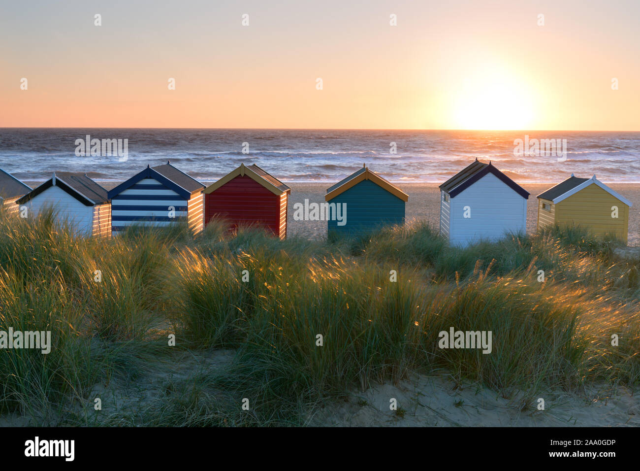 Beach Huts, Southwold, Suffolk, England, UK Stock Photo