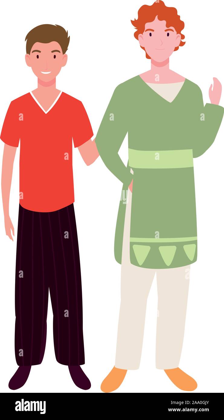 men standing with different poses on white background vector ...
