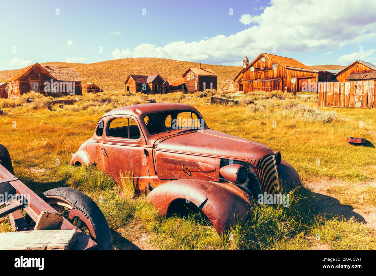 Rusty Old Car in the Ghost town of Bodie California USA Stock Photo