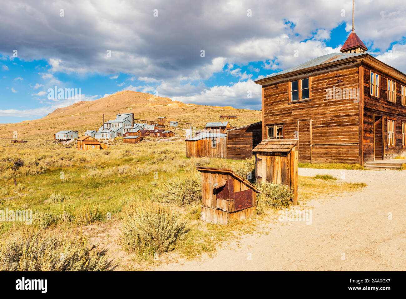 View towards Stamp Mill in the Ghost town of Bodie California USA Stock Photo