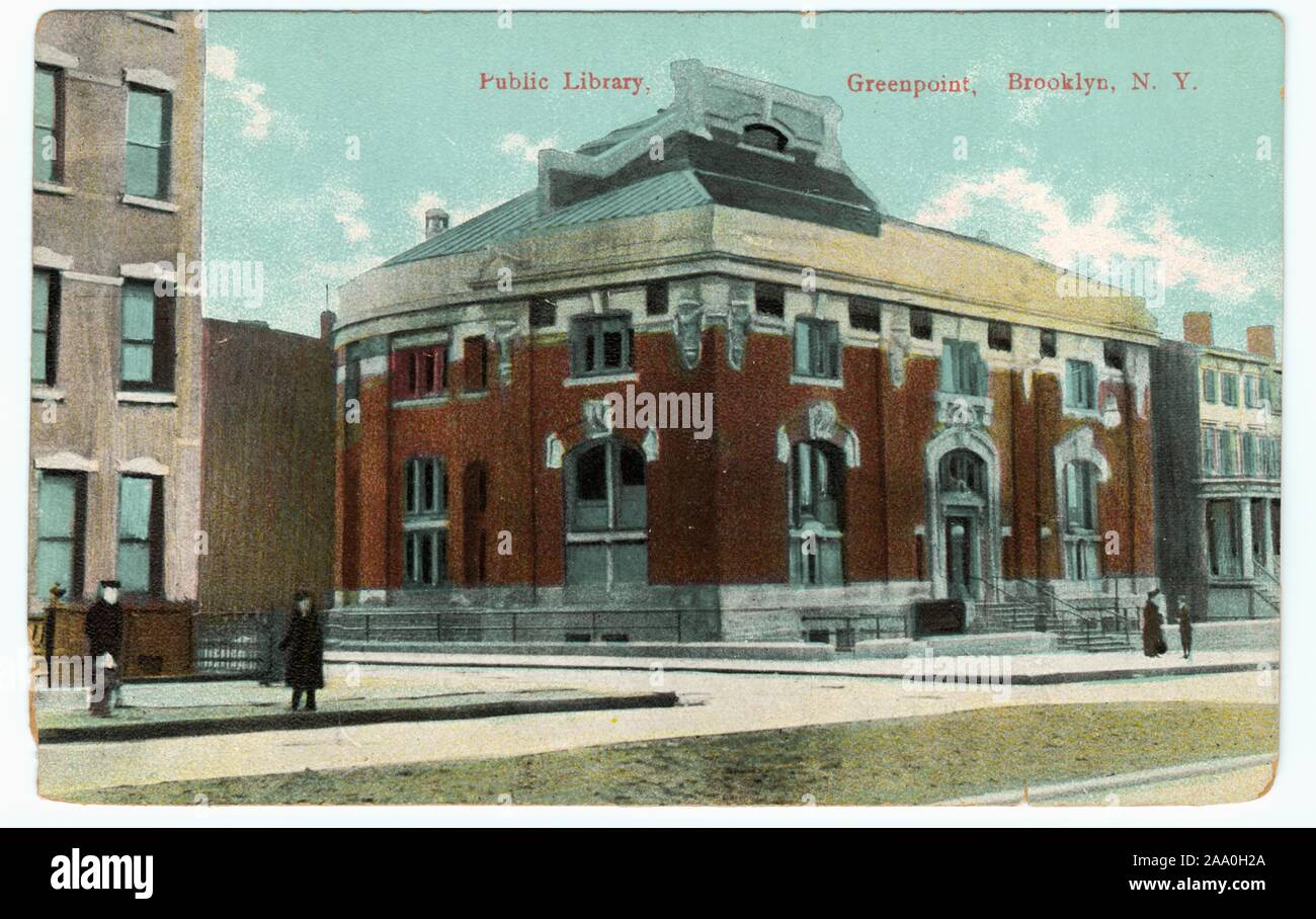 Illustrated postcard of the Public library at 107 Norman Ave