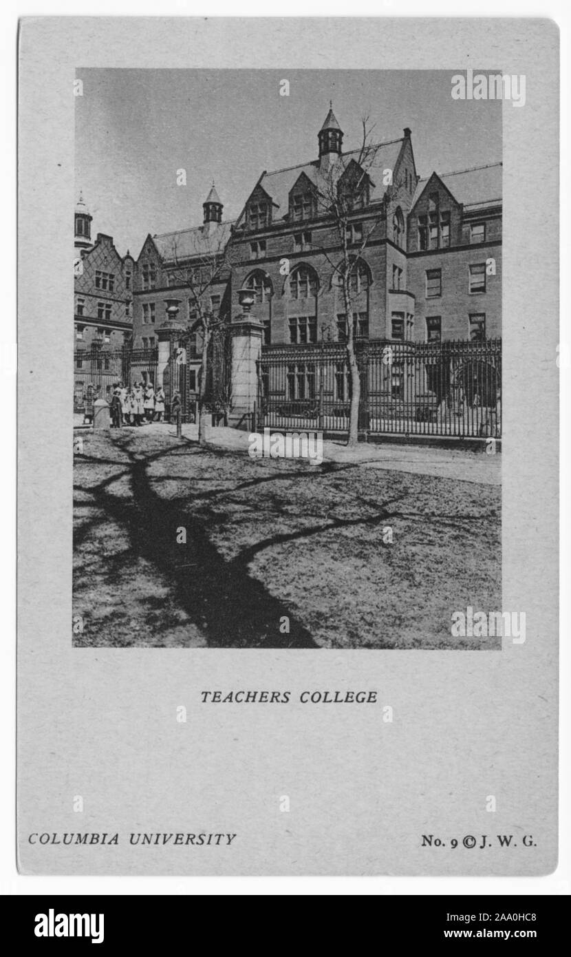 Engraved postcard of Teachers College at Columbia University, New York City, copyright by John Wallace Gillies, published by Pictorial Company, 1920. From the New York Public Library. () Stock Photo
