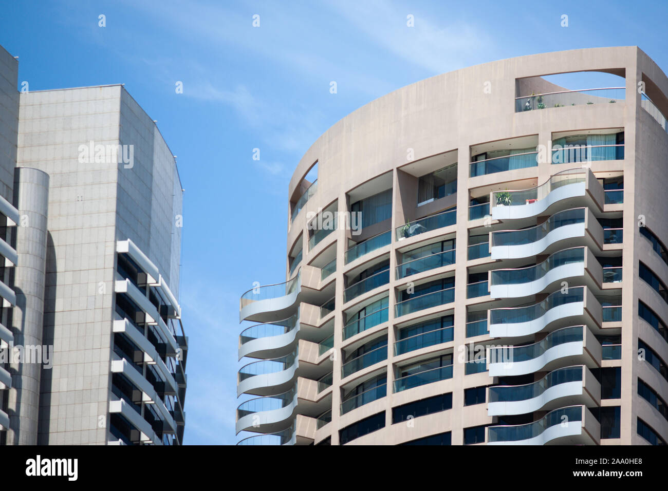 Modern sky scraper with curved balconies sydney australia Stock Photo