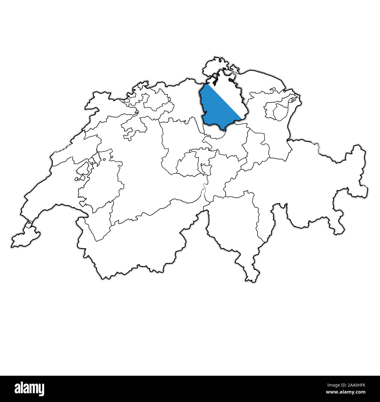 flag and territory of Zurich canton on map of administrative divisions of switzerland Stock Photo