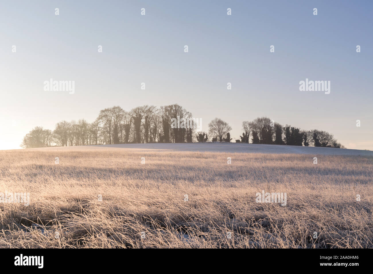 Magog Down Cambridge on a very cold January morning in winter. Stock Photo