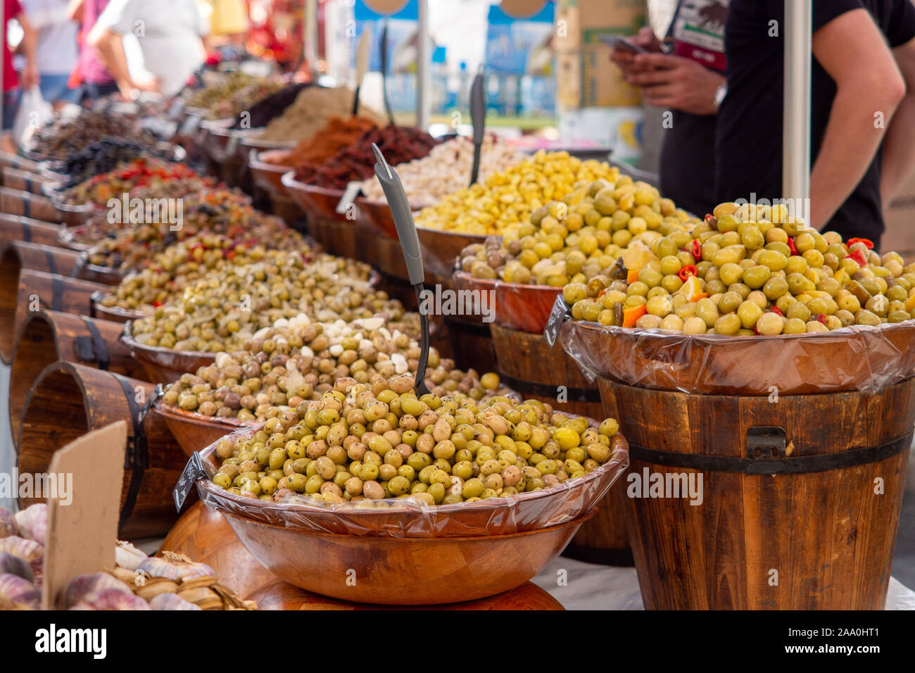 Olives at street market in Arles, France Stock Photo