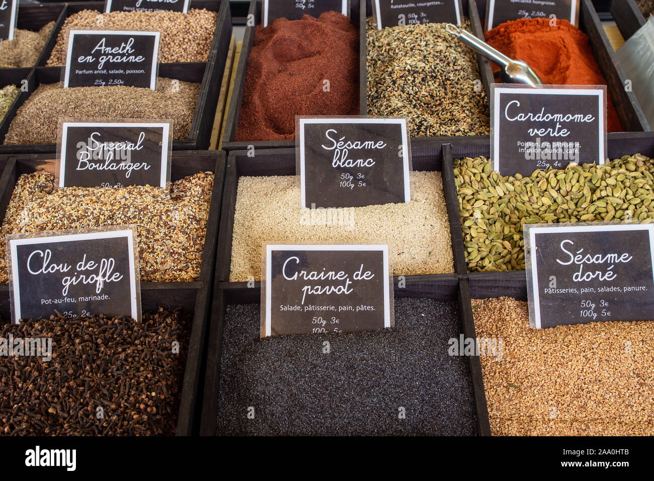 Spices at street market in Arles, France Stock Photo