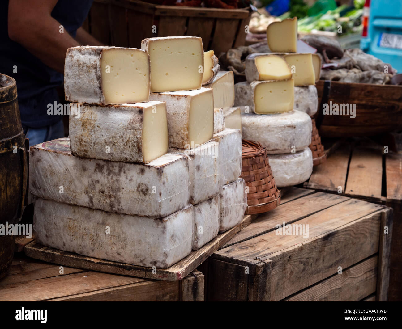 Cheese at street market in Arles, France Stock Photo