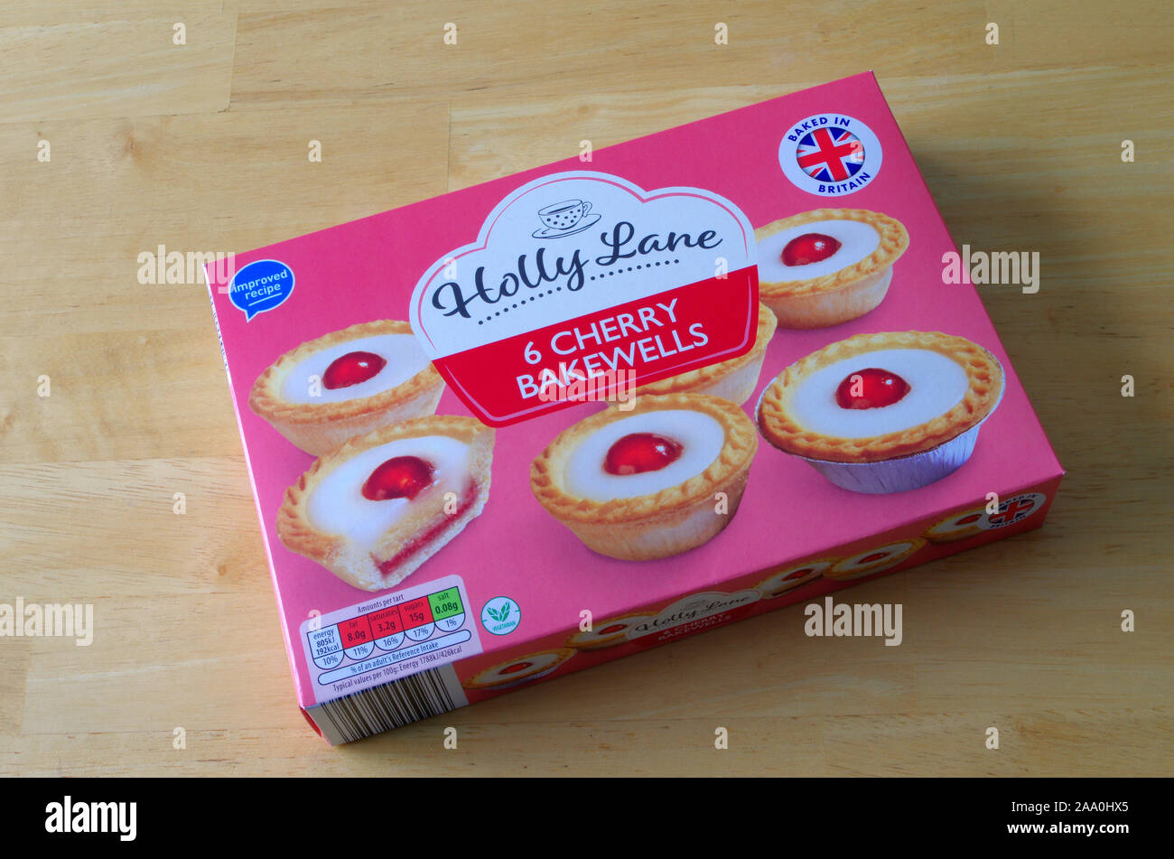 Packet of Holly Lane 6 Cherry Bakewell Cakes Stock Photo
