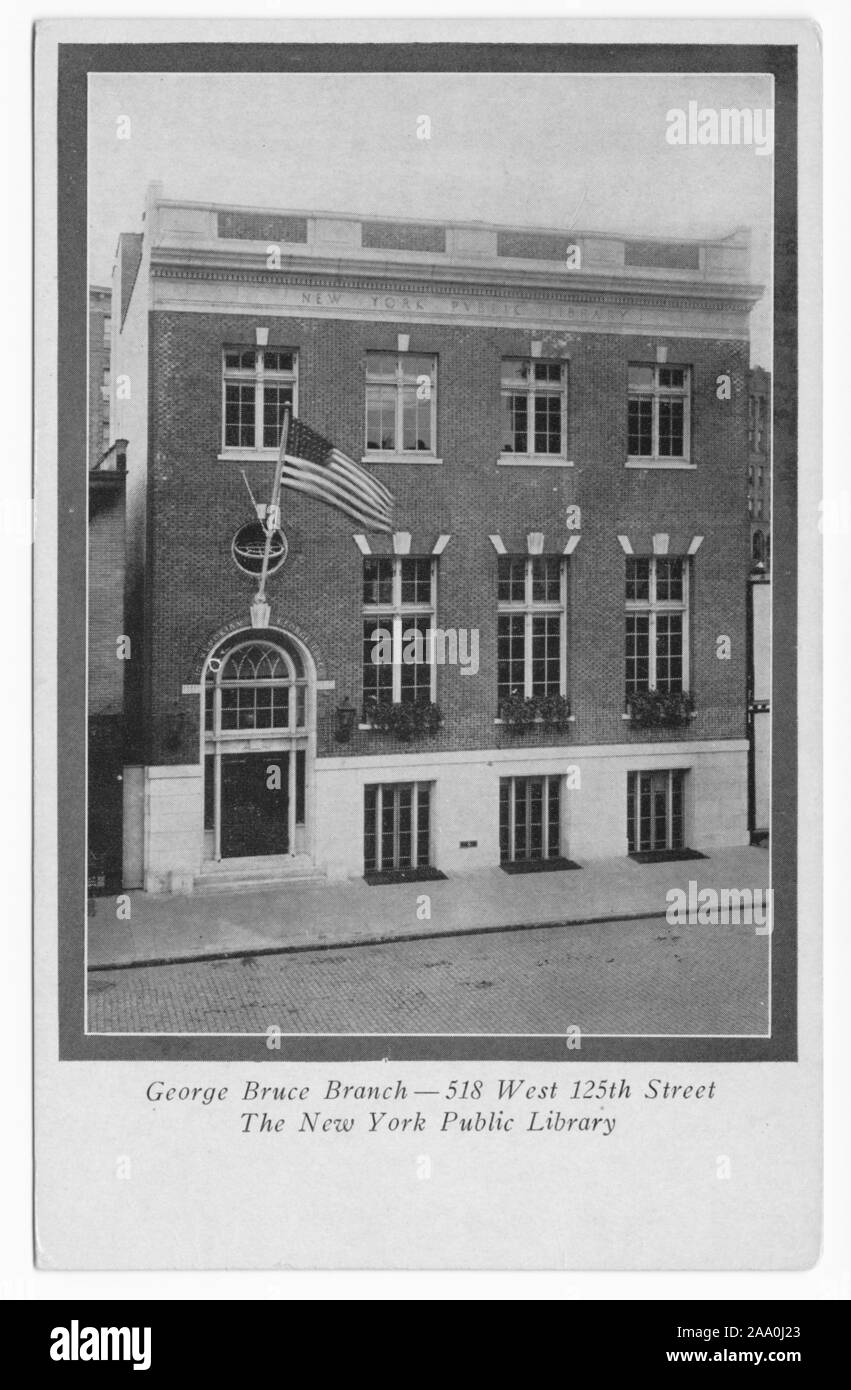 Engraved postcard of the George Bruce Branch of the New York Public Library, 518 West 125th Street, New York City, published by the New York Public Library, 1917. From the New York Public Library. () Stock Photo