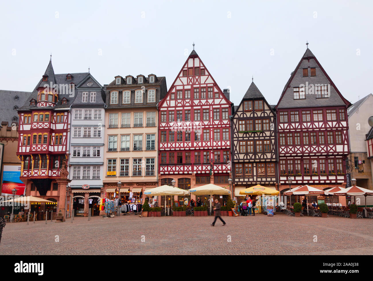 Old restored Romer square in Frankfurt am Main city, Germany Stock Photo