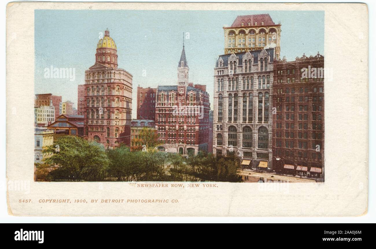 Illustrated postcard of the Newspaper Row, New York City, copyright by