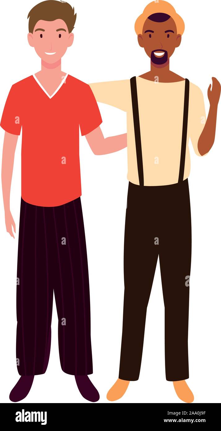 men standing with different poses on white background vector ...