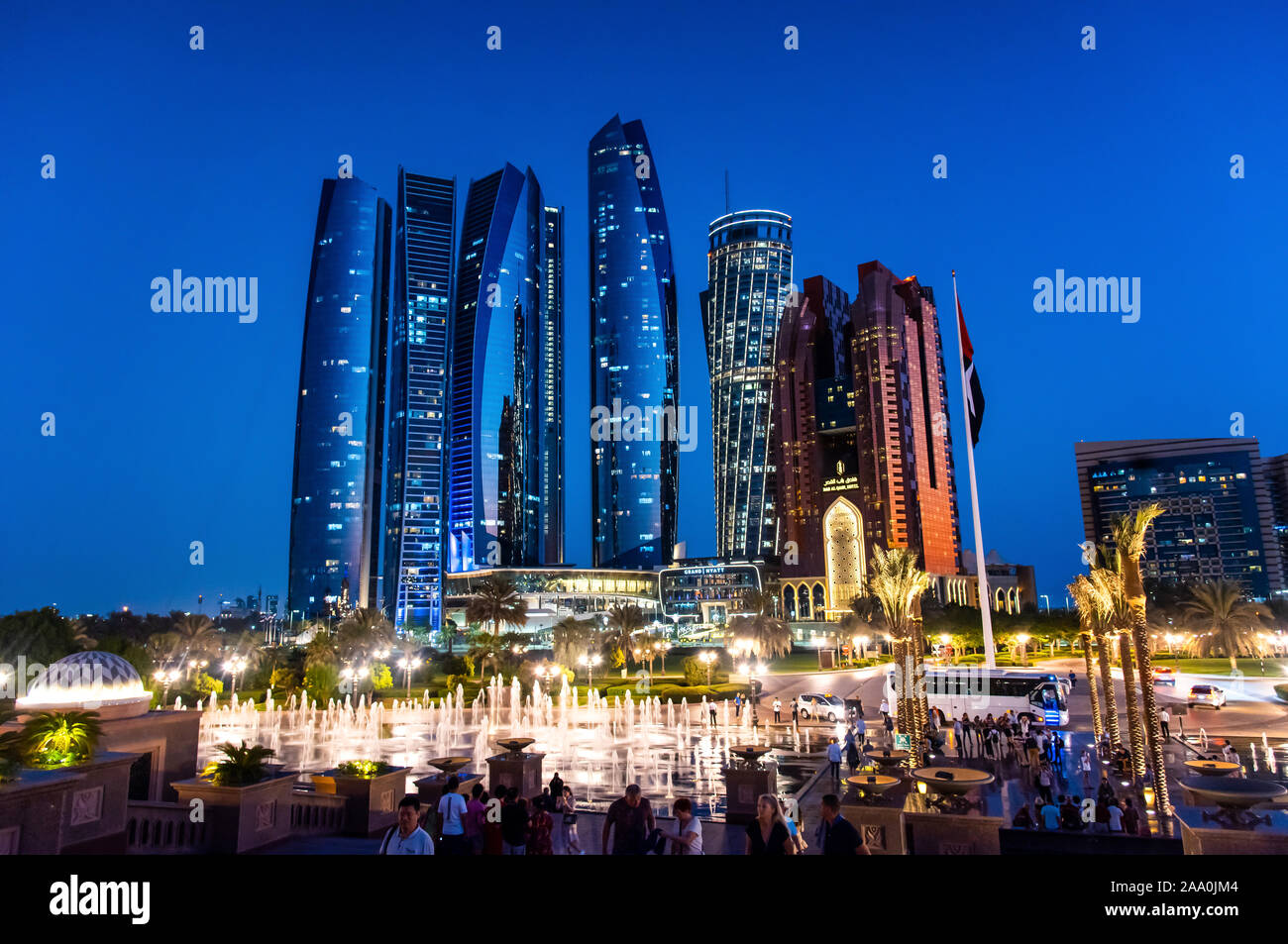 Abu Dhabi, United Arab Emirates - November 1, 2019: Etihad towers skyscrapers at the downtown Abu Dhabi in the UAE Stock Photo