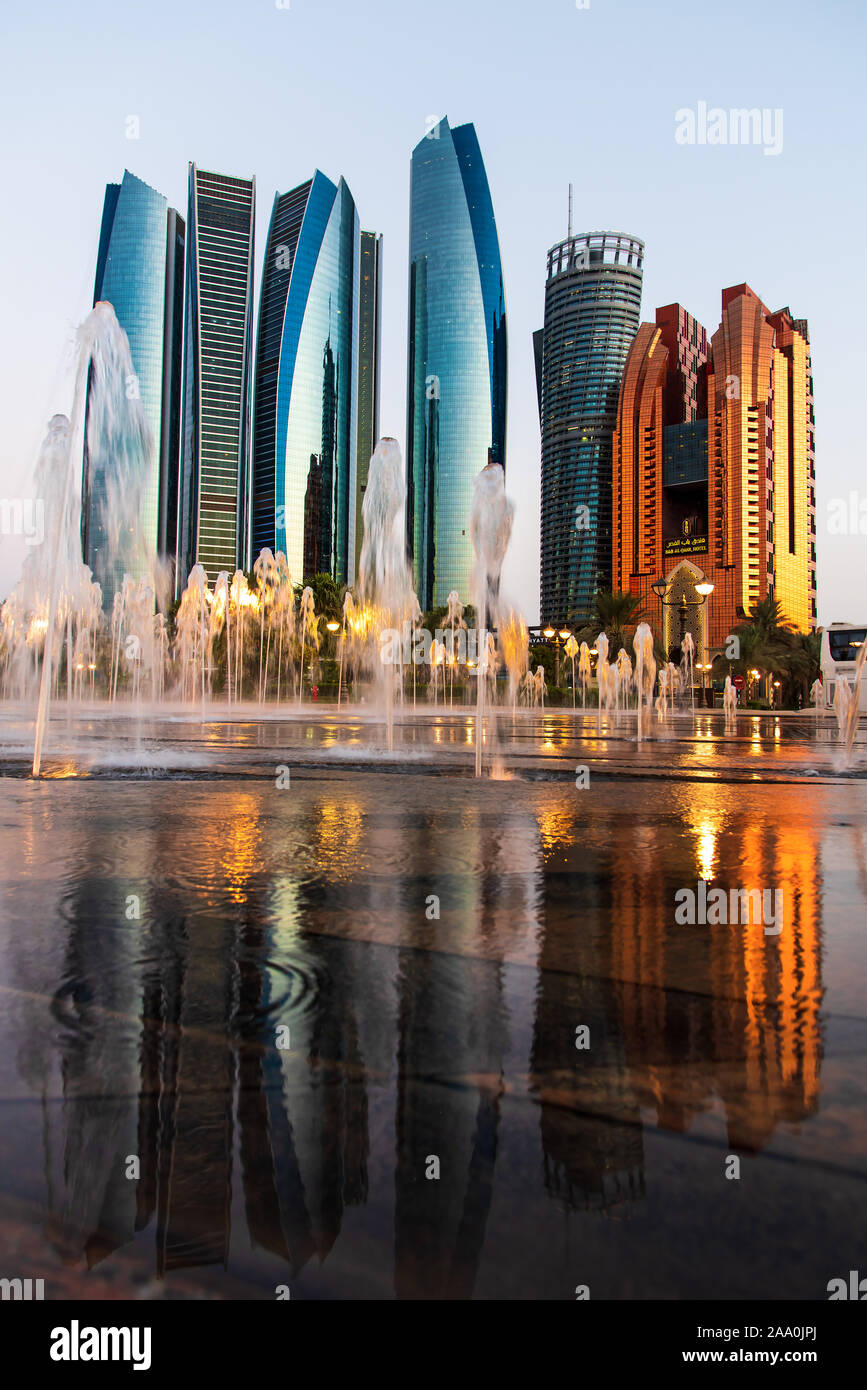 Abu Dhabi, United Arab Emirates - November 1, 2019: Etihad towers skyscrapers at the downtown Abu Dhabi in the UAE Stock Photo