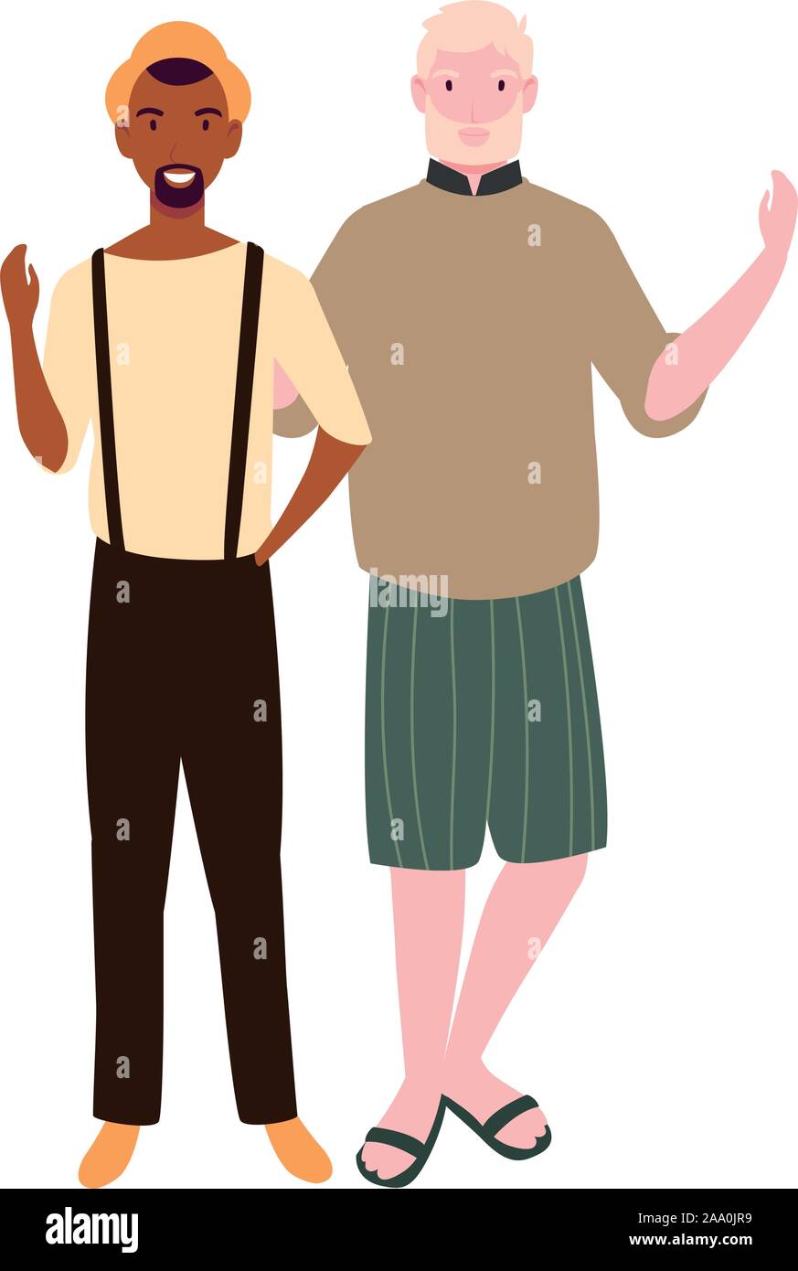 men standing with different poses on white background vector ...