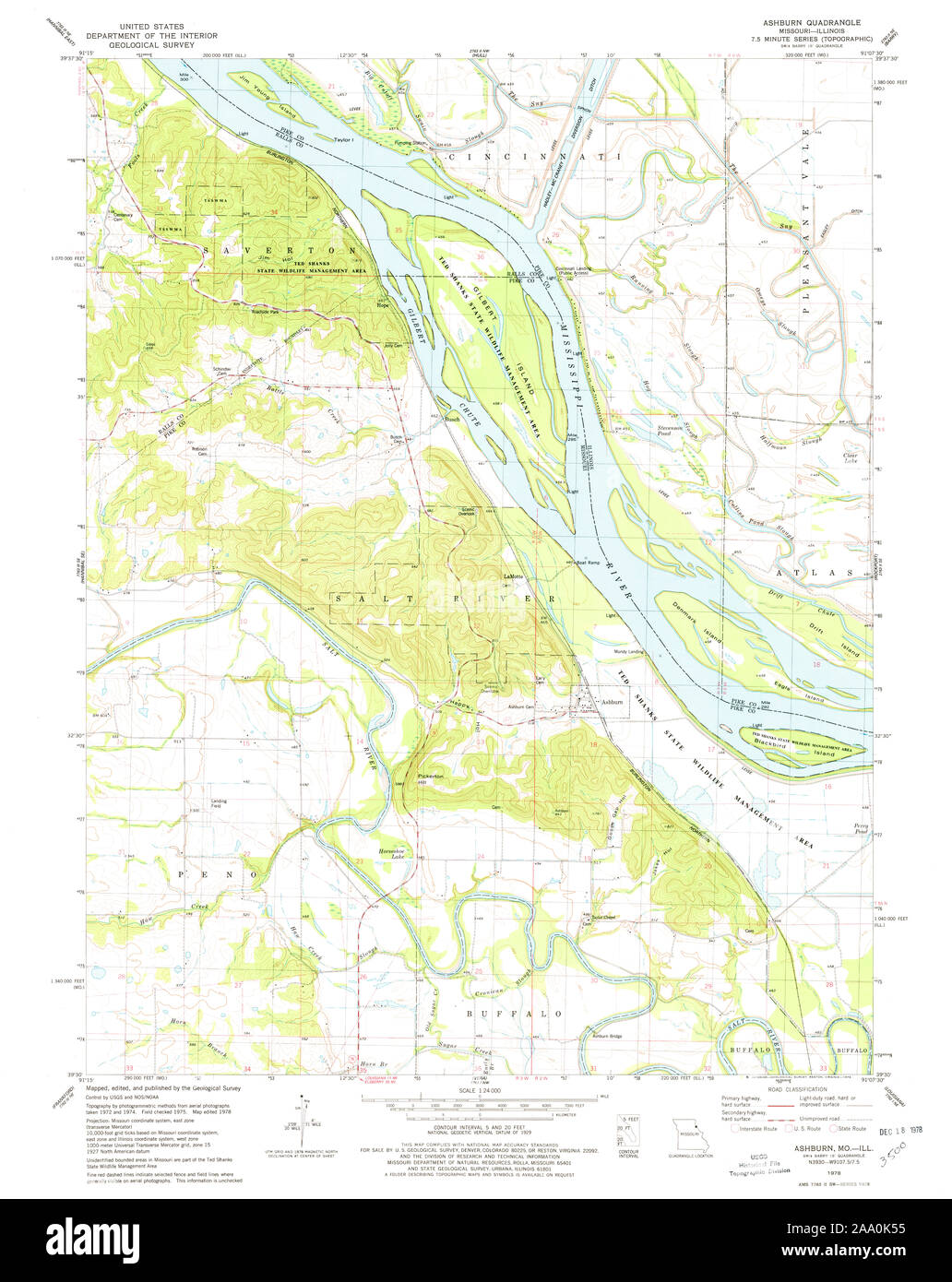 USGS TOPO Map Missouri MO Ashburn 321877 1978 24000 Restoration Stock Photo